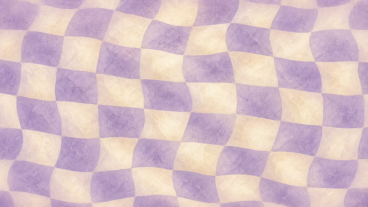 Soft lilac and cream wavy checkerboard pattern with gentle warped distortion, dreamy retro aesthetic, original AI aesthetic wallpaper