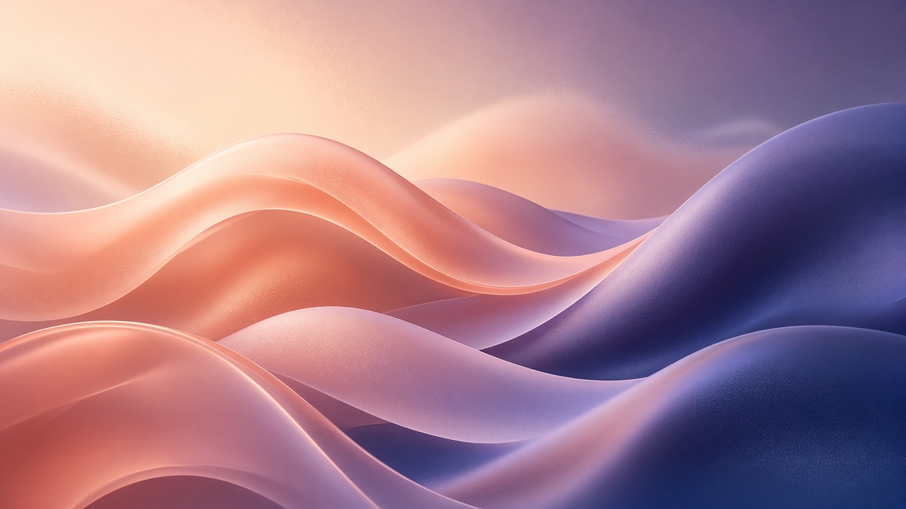 Soft layered waves in peach, coral, lavender and indigo with smooth silk-like curves