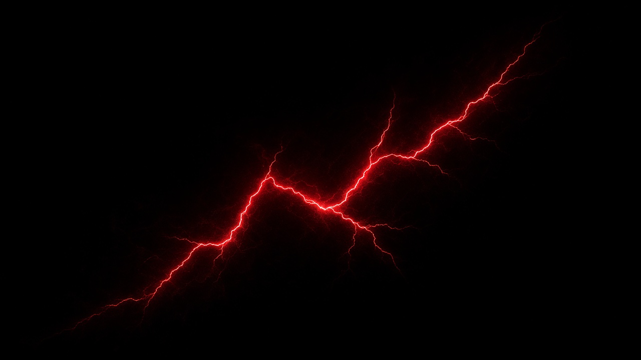 Thin crimson lightning bolt splitting across a pure black background with faint glow, dramatic and minimal, original AI dark AMOLED wallpaper