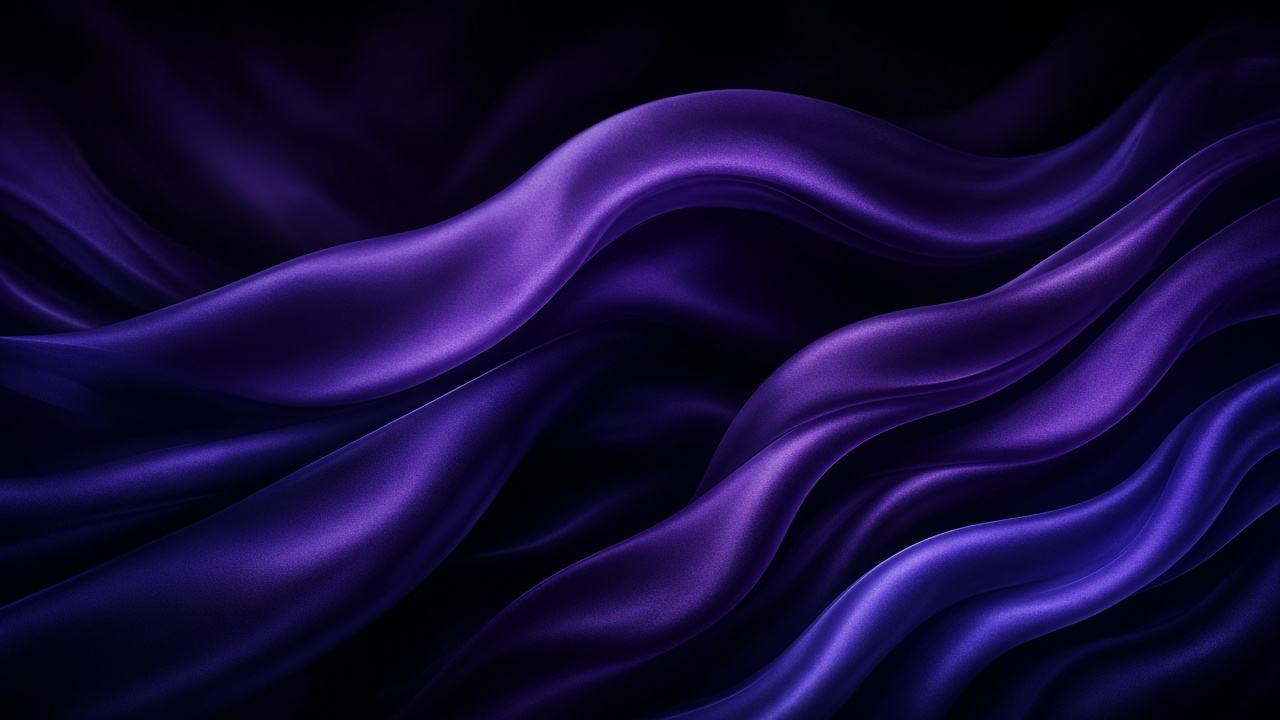 Smooth flowing purple and indigo silk waves on near-black background, dark mode friendly, original AI device wallpaper