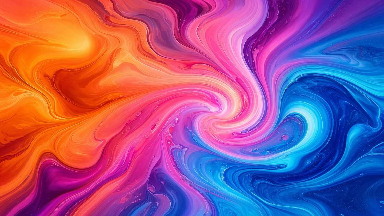 Vibrant abstract liquid gradient swirls in orange, pink and blue, ideal for a lock screen, original AI device wallpaper