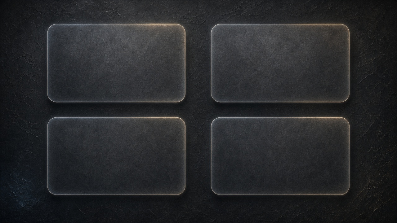 Dark charcoal background with four blank softly glowing rounded rectangular zones in a grid, minimal organizer layout, original AI organizer wallpaper