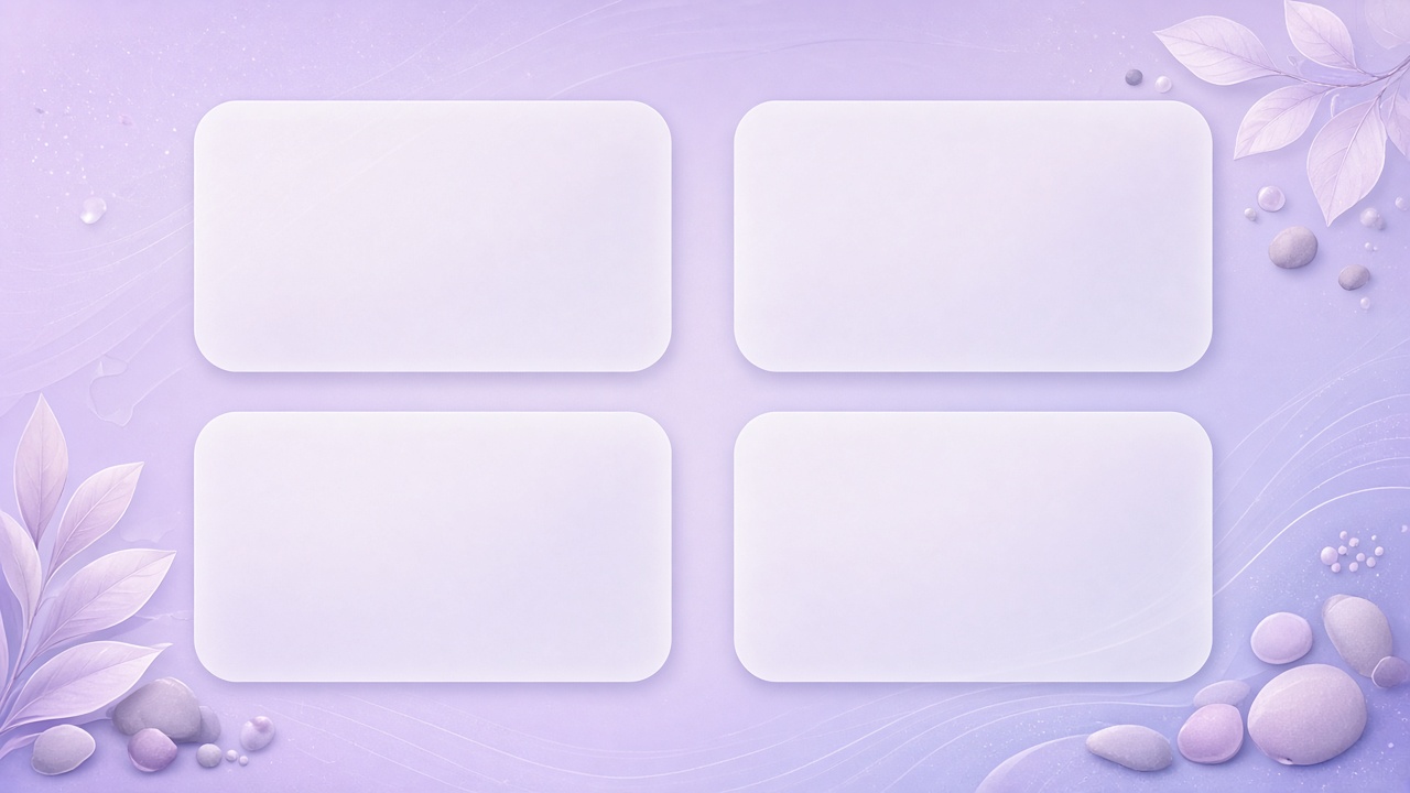 Desktop organizer background with four soft rounded empty panels on a lavender gradient, no text, original AI organizer wallpaper