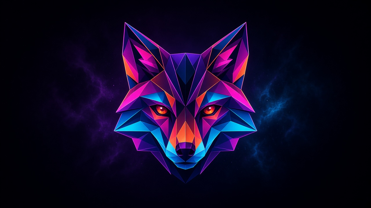 Centered geometric neon fox head illustration on a dark background, avatar style, original AI profile picture wallpaper