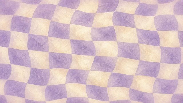 Soft lilac and cream wavy checkerboard pattern with gentle warped distortion, dreamy retro aesthetic, original AI aesthetic wallpaper