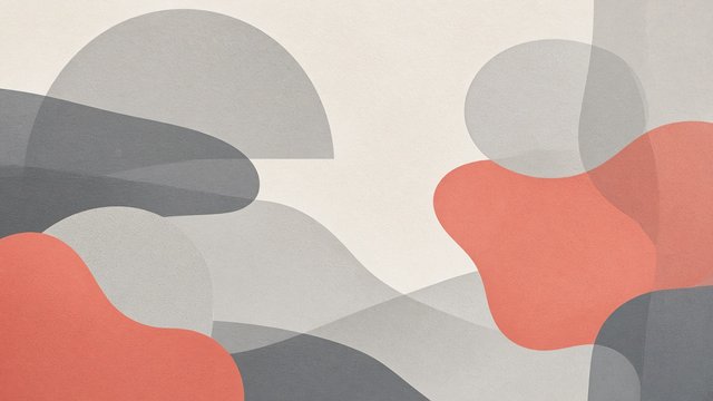 Soft geometric shapes in grey and coral with clean negative space, modern minimal background, original AI device wallpaper