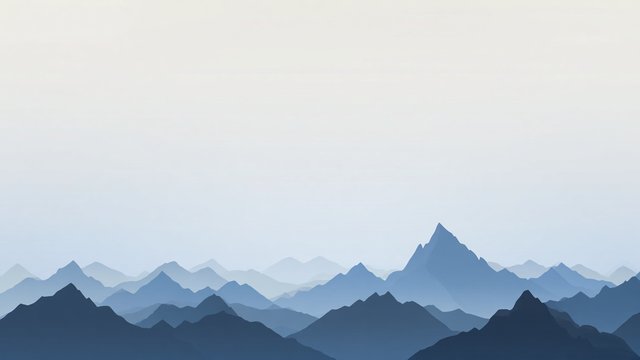 Minimal flat illustration of mountain silhouettes in muted blue tones with lots of empty sky, original AI device wallpaper