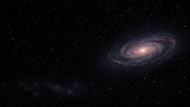 Mostly black space with scattered tiny colorful stars and a faint distant galaxy, OLED friendly, original AI device wallpaper