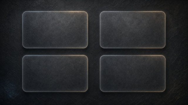 Dark charcoal background with four blank softly glowing rounded rectangular zones in a grid, minimal organizer layout, original AI organizer wallpaper