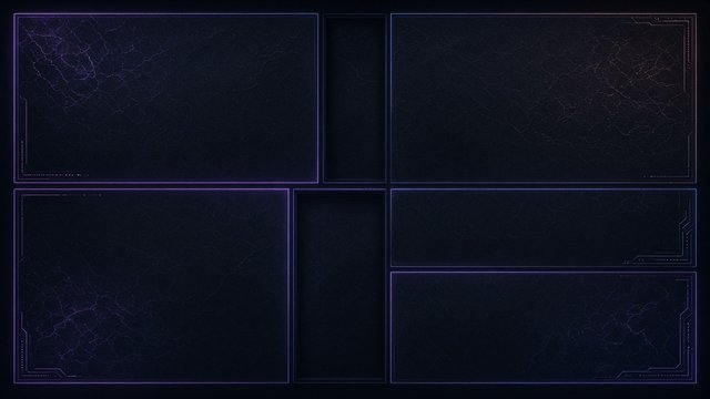 Flat 2D dark desktop wallpaper with thin glowing neon outline rectangles dividing the screen into empty zones, graphic design, no objects, no text, original AI organizer wallpaper