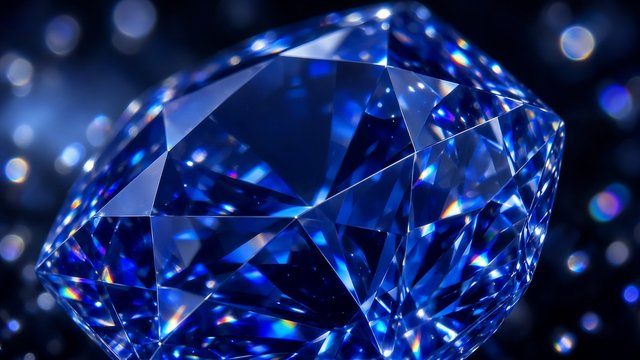 Extreme macro of a cut blue sapphire with sparkling facets and light dispersion, original AI resolution showcase wallpaper