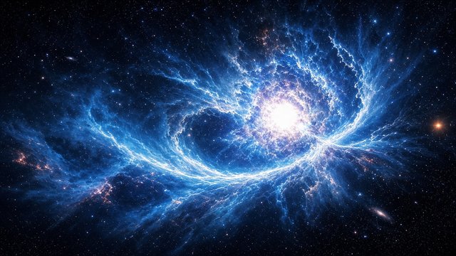 Massive supernova explosion sending a blue and white shockwave through a star field, original AI space wallpaper