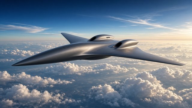 Original unmarked sleek concept jet aircraft soaring above sunlit clouds, no insignia, original AI vehicle wallpaper